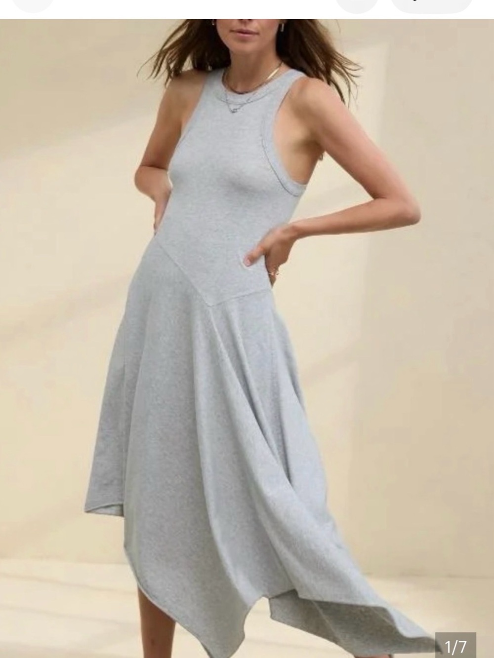aerie Light Gray Asymmetrical Hem Midi Dress